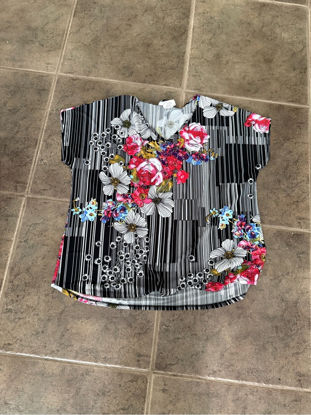 Floral Stripe V-Neck Women’s Top